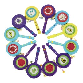 WHAMVOX 12Pcs Colorful Rattle Drum Creative Early Education Plaything for Safe Drums with Cartoon Patterns for Newborns and Young