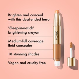 ICONIC LONDON Radiant Concealer & Brightening Duo | Creamy Liquid + Brightening Crayon Dual Ended Concealer, Cruelty Free, Vegan Makeup (Neutral Tan) 0.08 oz