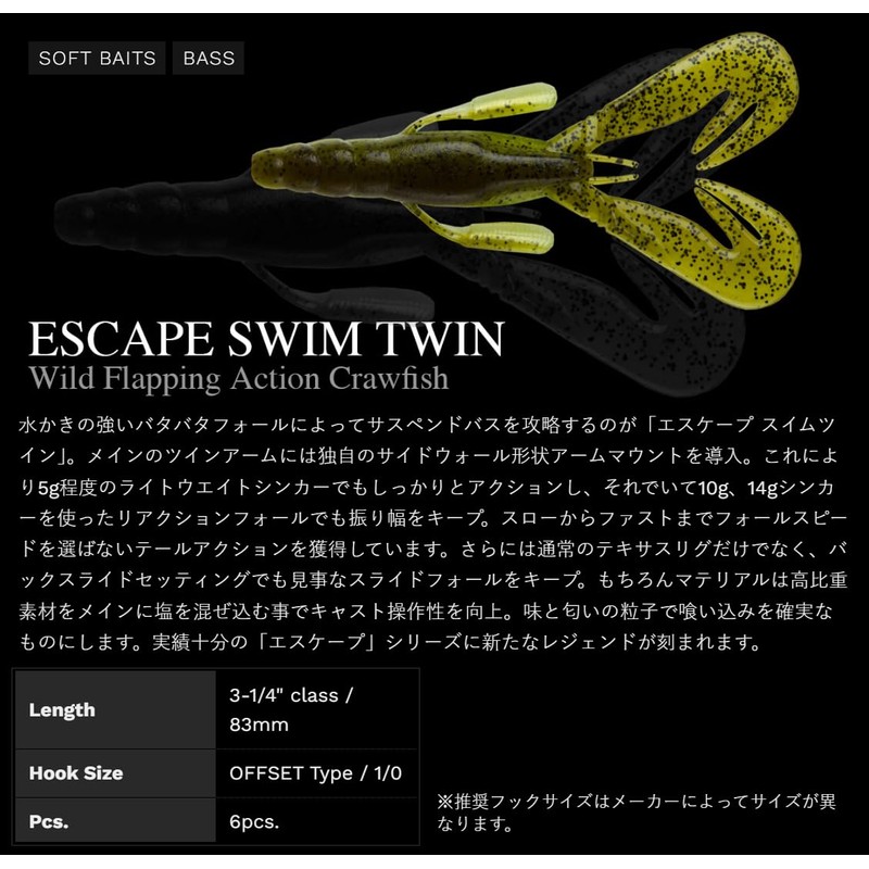 Norriz Escape Swim Twin 3-1/4in #543 Poison Claw
