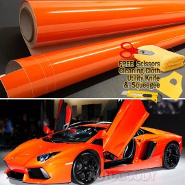 AUTOGOODY 108" x 60" Super Gloss Orange Vinyl Film Wrap Sticker Air Bubble Free 9ft x 5ft