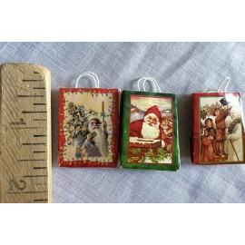 Unbranded Dollhouse Miniature Happy Holidays Christmas Tree Gift Bag Set Of 3