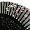Hana-Kanzashi Women's Silk Fan, Cherry Blossom Pattern, Black, Lady’s Length,