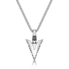 Metro Jewelry Arrow Head Pendant Necklace for Men in Stainless Steel on 24 Inches Long Round Box Chain