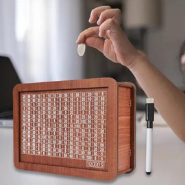Wooden Money Box with Money Target and Numbers with Counter Crafts Portable Storage Case Money Saving Box for Adults Child (10000 Dollar)