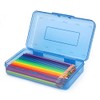 1 Pack Plastic Pencil Box Large Capacity Pencil Boxes Clear Boxes with Snap-tight Lid Stackable Design and Stylish Office Supplies Storage Organizer Box, Blue
