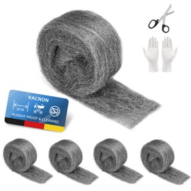 KACNON 1# Steel Wool, 5 Rolls 20 m Steel Wool Against Mice, with Gloves and Scissors, Stainless Steel Wool, Fine Against Rodents, Steel Wool, for Holes and Wall Cracks, Home, Garage and Garden