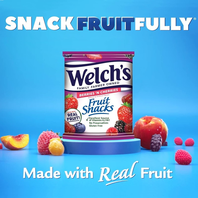 Welch's Fruit Snacks, Berries 'n Cherries, 0.8 oz (Pack of