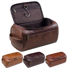 Neceser para Hombre, Necesers de Viaje Impermeable para Hombres y Mujer, Neceser Portátil, para Colgar, de Gran Capacidad, Necesers de Piel para Hombre (Marrón Tostado)