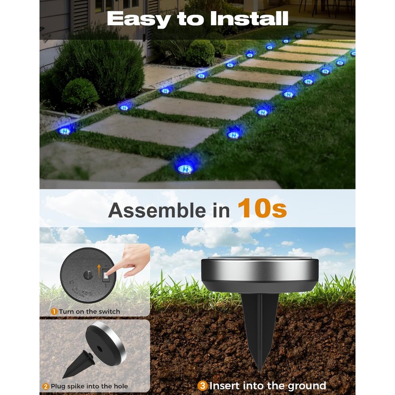 btfarm 4 Pack Solar Lights Outdoor, 8 LED Solar Ground