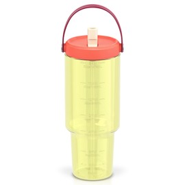 Luxgola 50 oz Tritan Plastic Tumbler with Flip Straw Lid and Top Handle, BPA-Free Reusable Clear Water Bottle with Time Marker, 100% Leak Proof, Fits in Car Cup Holder, Iced Coffee Cup - Lemon Green