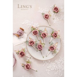 Ling's moment Dusty Rose Boutonniere for Men Wedding with Pins-Set of 10-Groom and Best Man Boutonniere for Wedding Ceremony Anniversary,Formal Dinner Party and French Rustic Fall Vintage Wedding