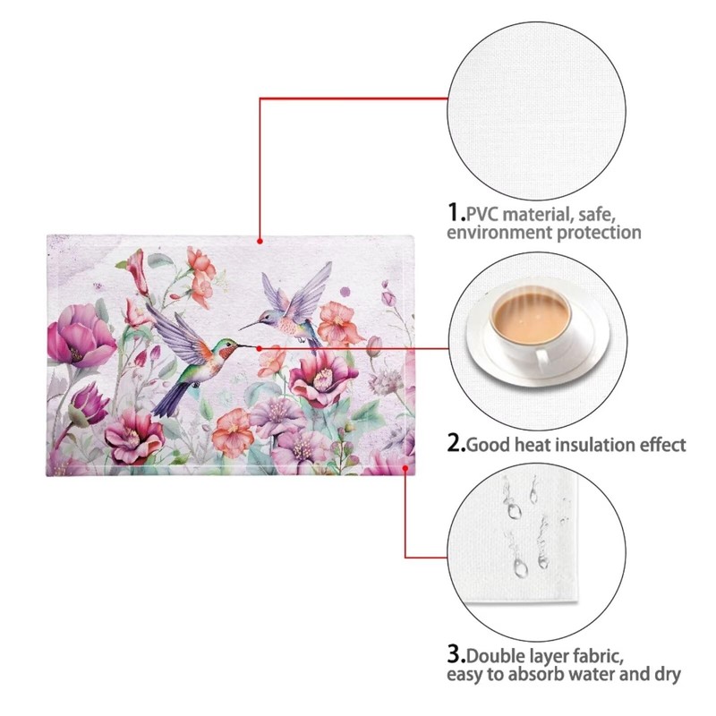 BIGCARJOB Hummingbird Flower Placemat Set of 6 Spring Floral Birds
