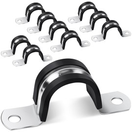 Jeboler Pipe Strap Clamp Ø 25 mm, 10Pcs Saddle Clips mit Rubber Cushioned, 304 Stainless Steel U Pipe Clips Rigid Conduits Clip, 2 Holes U Shaped Brackets Insulated Tube Clamp for Pipe Fixing