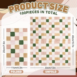 JarThenaAMCS 100Pcs Pink Green Plaid Guest Napkins Checkered Disposable Dinner Hand Towel Paper Napkins For Bathroom Wedding Birthday Party Table Decor Supplies