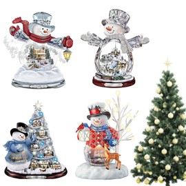 4Pcs Christmas Tree Decorations Snowman Pendant, Sparkling Acrylic Christmas Tree Hanging Ornament, Christmas Baubles Ornament for Xmas Party Decorations