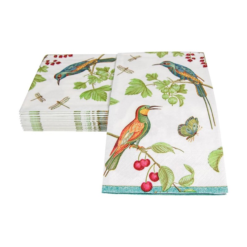 Caspari Jeweled Birds Paper Guest Towel Napkins in Ivory, 15