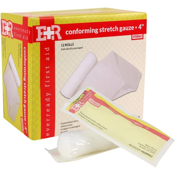 Ever Ready First Aid Sterile Conforming Gauze Roll Bandage - Box of 12-4 inch