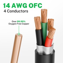 FIRMERST 14/4 Outdoor Speaker Wire 100 FT, Shielded Direct Burial Cable, (OFC) Oxygen-Free Copper, Waterproof & UV Resistant, with Connectors