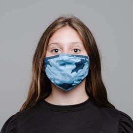 American Mask Group 2-Pack Reusable Washable Kids Cloth Face Masks - Unisex Face Covering with Adjustable Ear Loops - Dual Layer 100% Cotton - Soft & Breathable Fabric Face Mask - Blue Camo