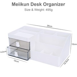Meiikun Desk Organizer and Accessories with Drawers and Compartments, Pencil Pen Holder for Desktop Storage, Desk Organization for Office Supplies Stationary (White)