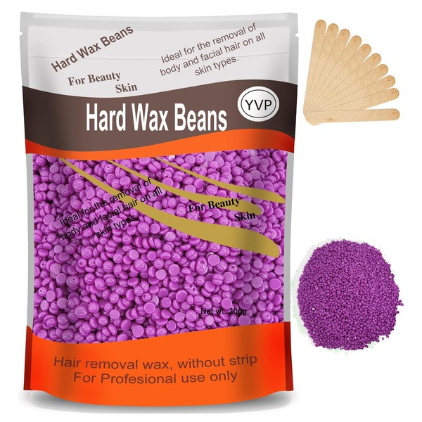 Hard Wax Beads for Hair Removal, Yovanpur Wax Beads for Brazilian Waxing, Waxing Beans for Sensitive Skin, Face Eyebrow Back Chest Legs At Home Pearl Wax Beads, 300g (10 Oz)/bag with 10pcs Wax Sticks(Violet)
