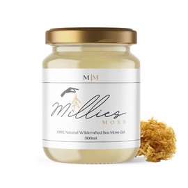 MORG Organic Caribbean Sea Moss Gel Wildcrafted Ethically Sourced Dr Sebi Approved Irish Moss Vegan Friendly Freshly Made by Millies Moss (Golden, 300ML)