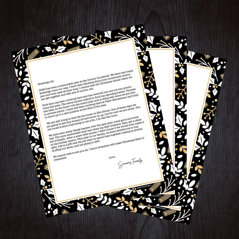 Great Papers! Black And Faux Gold Holiday Letterhead / 80