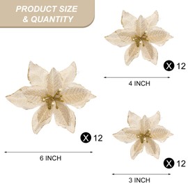 Willbond 36 piece festive Wishel glitter artificial wedding Christmas flowers glitter Christmas tree decoration 3/4/6 inches (gold white style C)