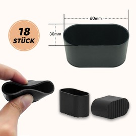 THETAG Pack of 18 Oval Chair Leg Caps Plastic 60 x 30 mm Protective Caps for Chair Legs Chair Leg Protectors for Oval Chair Legs