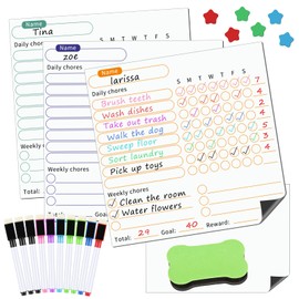 Meetory Magnetic Chore Chart for Kids, 4 Pack Reusable Good Behaviour Reward Chart for Children with 10 White Board Markers, 1 Eraser, Daily Routine Chart Chores Board for Children Kids Adults Family