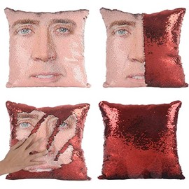 LydeLog Nicolas Sequin Cushion Cover Reversible Funny Gifts Decorative Pillow Case Glitter 16x16 Inch (Red)