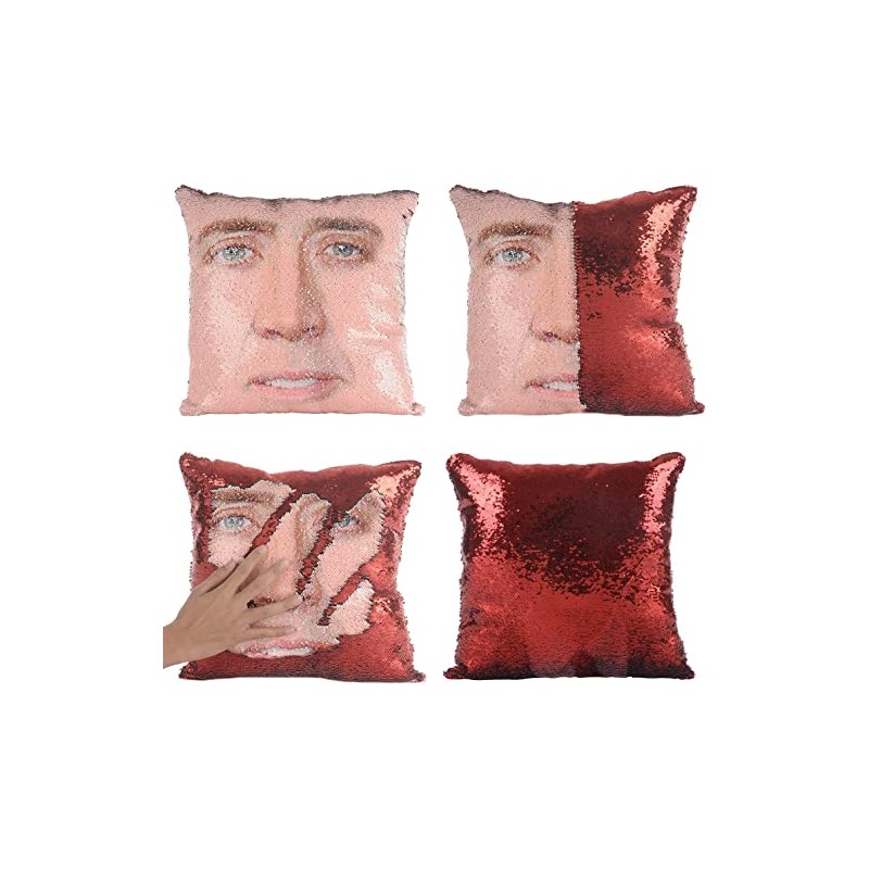 LydeLog Nicolas Sequin Cushion Cover Reversible Funny Gifts Decorative Pillow