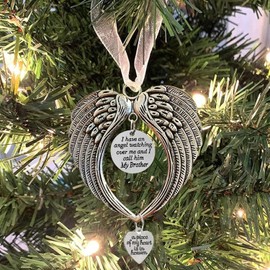 BTORER Christmas Memorial Ornaments Angel Wings Sympathy Gifts for Loss of Loved One - I Have a Angel Watching Over Me I Call -A Piece of My Heart Is in Heaven Christmas Tree Hanging Decor (Brother)