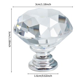 LHNNDM 6-Piece Set of 30mm Crystal Glass Cabinet Door Knobs, Diamond Clear Pulls with Screws (Clear Diamond + Chrome-Plated Base) Suitable for Kitchen cabinets, wardrobes (Silver)