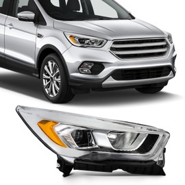 SCITOO Headlight Assembly Fit 2017-2019 for Ford Escape SE Right Headlamp Chrome Housing Amber Reflector FO2503351(Bulbs Not Included)