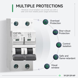 GEYA DC Miniature Circuit Breaker, 2 Pole 500V 50 Amp DC Disconnect Switch, Isolator for Solar PV System,Thermal Magnetic Trip, DIN Rail Mount (GYM9DC-2P-C50)