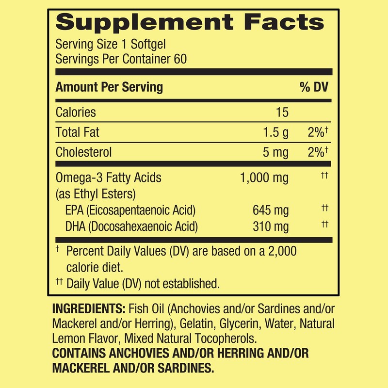 Omega 3 1000mg- Fish Oil 60 softgels (Pack of 1)