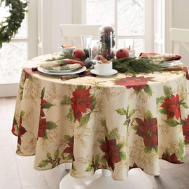 Elrene Home Fashions Poinsettia Oval Tablecloth 60" x 84"