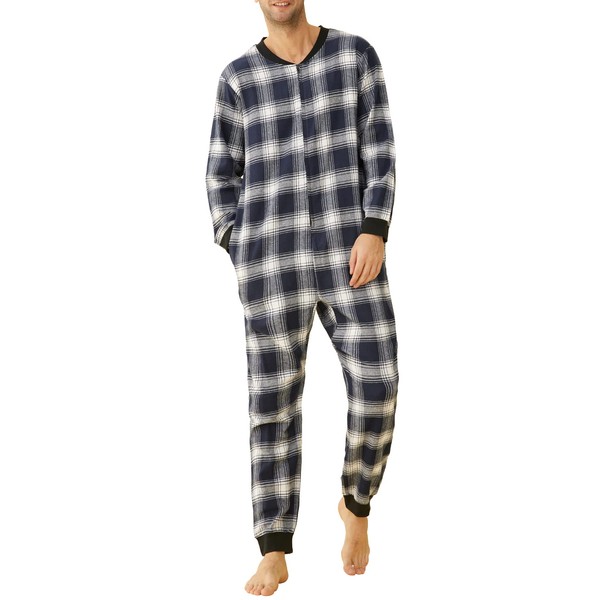 Latuza Pijama de franela de algodón para hombre, Azul marino/flor y brillo, X-Large