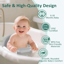 JWPEHOE Baby Bath Seat for Babies 6 Months & Up, Bath Seats for Babies Sitting Up, 360 Surround Support, Lockable Armrests, Safe & Comfortable Tbaby Bath Chair with Rinse Cup,3 Baby Bath Toys