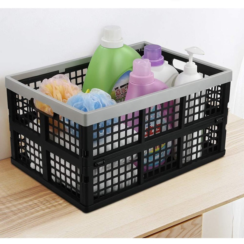 Asking 4-Pack 42 L Stackable Collapsible Crate, Plastic Folding Storage
