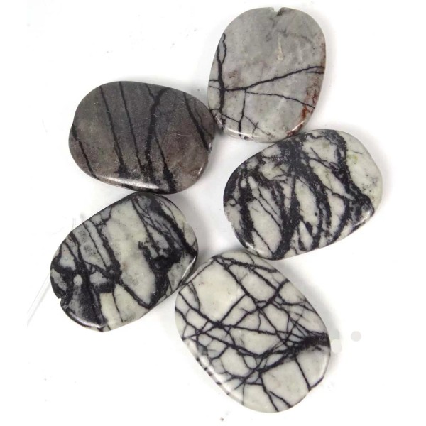 5 Natural Stone Picasso Black Lined Webbed Jasper Oval Pendant