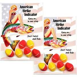 American Strike Indicator - Fly Fishing Float. All One Piece - Zero Parts to Drop and Lose. Insert line, Twist and Fish. Aerodynamic for smooth casts. Finger-Grips. Red and Yellow Color - Twin 6 packs