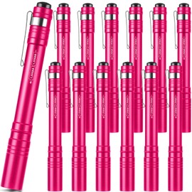 Tujoe 12 Pack LED Penlight Bulk, Pocket Flashlight with Clip, Aluminum Pen Flashlights Mini Pen Light for Nurses Hospital Outdoor Camping Emergency Hiking(Rose Red)