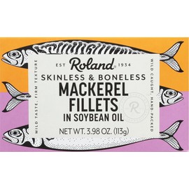 Roland Foods Mackerel Fillets in Soybean Oil, Skinless and Boneless, Specialty Imported Food, 4-Ounce Tin