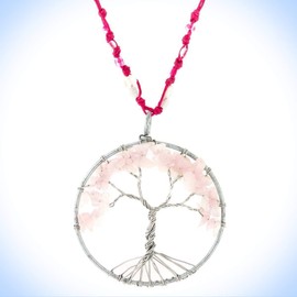 2 5/16" Necklace Tree Of Life Wire-Wrap Rose Quartz Gem Chips Pendant Unique Chic Crystal Rhinestone Elegant Jewelry Necklace For Women
