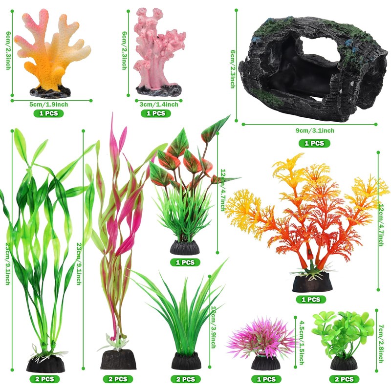 QUOZUO Broken Barrel Fish Tank Decor, 16pcs Fish Tank Accessories