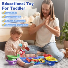 Toddler Toys Montessori Toys for 1 Year Old Boy Girl Birthday Gift -10 in 1 Cloth Fishing Game for Toddler 1-3 with Stacking Cups- Number Counting, Color Sorting, Shape Learning