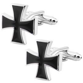 Jonwo Knights Templar Cross Cuff Links for Men and Women Universal Cufflinks Jewelry for French Shirt Tuxedo In Gift Box Business Wedding Party Anniversary Present (Black Cross)