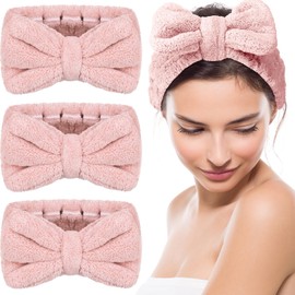 3 Pieces Hair Headband Headband to Wash Face for Women Makeup Spa Headband, Microfiber Bowtie Shower Headband for Women and Girls (Pale pink Color) r)